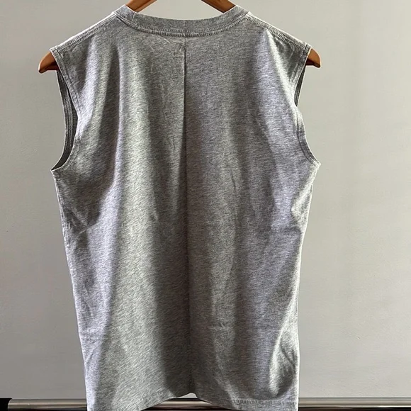 Adidas, boys XL (18/20), gray muscle shirt with red, white and blue print. - Picture 2 of 2